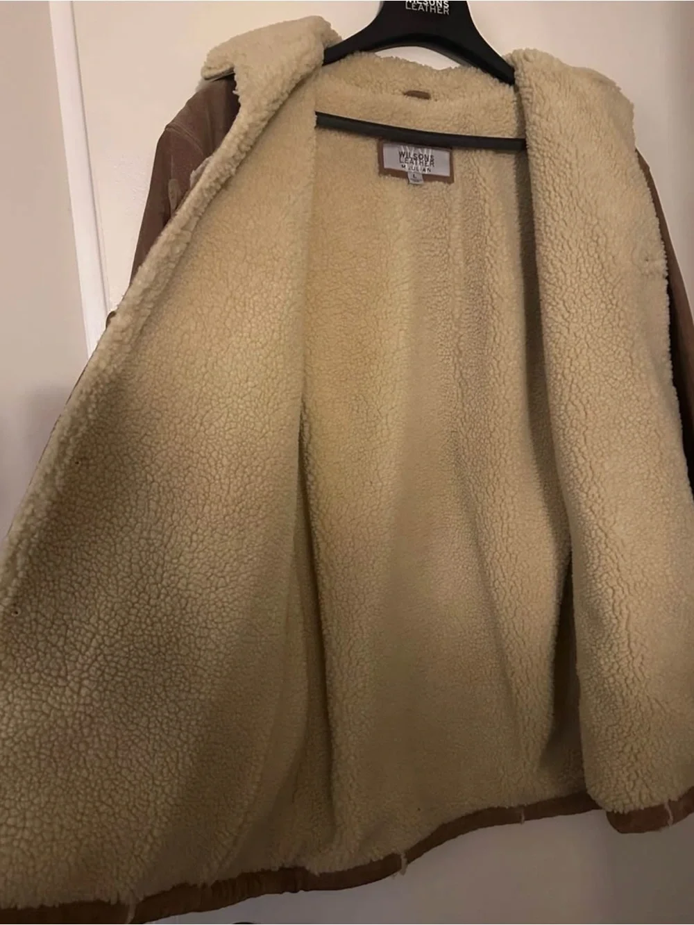 Wilsons Leather Tan Brown Suede Shearling Coat